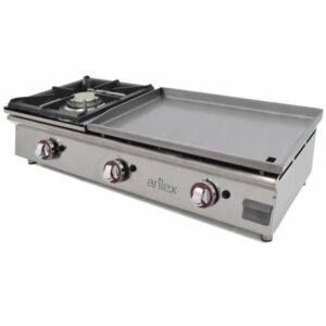 Plancha a gas 60 cm en acero 15 mm con baño cromo duro + fogón 6 Kw ARILEX 100PGCFN - Imagen 1